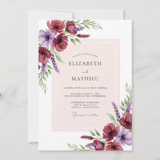 Burgundy Striking Spring Wedding Kaart (Voorkant)