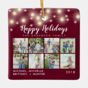 Burgundy String Lights 8 Photo Holiday Keramisch Ornament