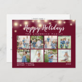 Burgundy String Lights Photo Collage Holiday Briefkaart (Voorkant / Achterkant)