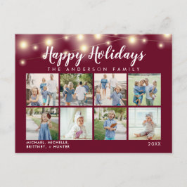 Burgundy String Lights Photo Collage Holiday Briefkaart