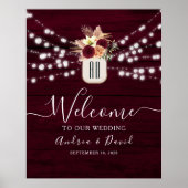 Burgundy String Lights Wedding Welcome Poster (Voorkant)