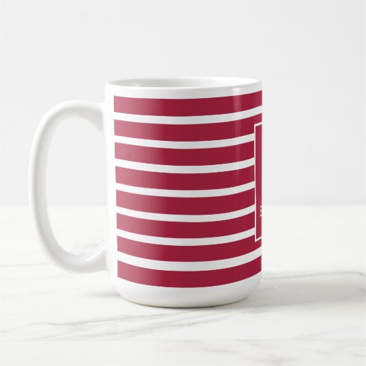 Burgundy Striped Monogram Personalised Koffiemok (Links)