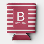 Burgundy Striped Personalised Monogram Blikjeskoeler (Voorkant)