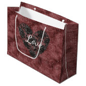 Burgundy Stripes Black Faux Lace Floral Heart Groot Cadeauzakje (Voorkant Gekanteld)