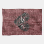 Burgundy Stripes Black Faux Lace Floral Heart  Theedoek (Horizontaal)