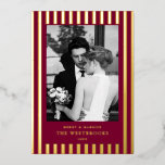 Burgundy Stripes  Folie Feestdagenkaart<br><div class="desc">Embrace the romance and charm of the holiday season with our elegant,  "Merry & Married" Christmas card with burgundy stripes,  a perfect blend of vintage elegance and old money sophistication.</div>
