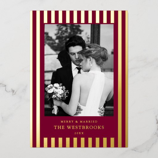 Burgundy Stripes  Folie Feestdagenkaart (Voorkant)