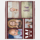 Burgundy Stripes Multiple Photos Custom Monogram Fleece Deken (Voorkant)