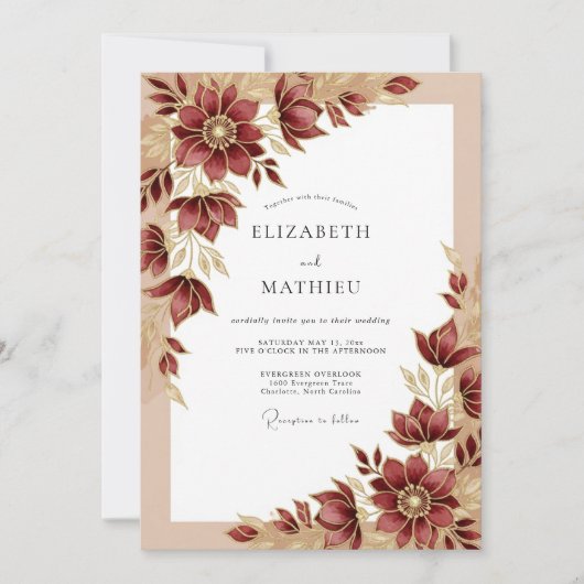 Burgundy Sumptuous Fall Wedding Kaart (Voorkant)