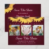 Burgundy Sunflower 3 Foto redder de datumkaarten Save The Date (Voorkant / Achterkant)
