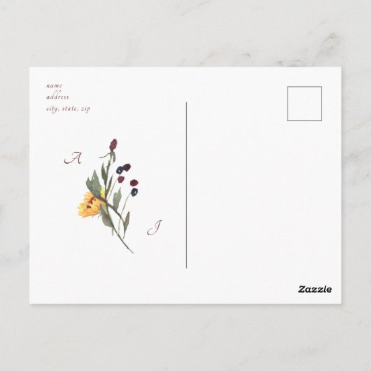 Burgundy Sunflower Bridal Shower Invitation Briefkaart (Achterkant)