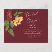 Burgundy Sunflower Bridal Shower Invitation Briefkaart (Voorkant)