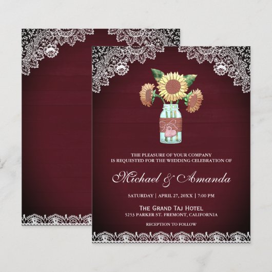 Burgundy Sunflower Budget Weddenschap (Voorkant / Achterkant)