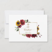 Burgundy Sunflower Gracias Con Oración Bautizo Bedankkaart (Achterkant)