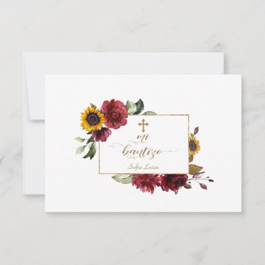 Burgundy Sunflower Gracias Con Oración Bautizo Bedankkaart (Achterkant)