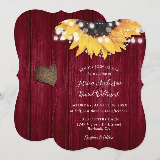 Burgundy Sunflower Rustic Barn Wood Weddenschap Kaart (Voorkant / Achterkant)