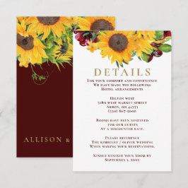 Burgundy Sunflower Rustic Wedding Enclosure Kaart