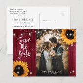 Burgundy Sunflower Save the Date Photo Briefkaart (Voorkant / Achterkant)