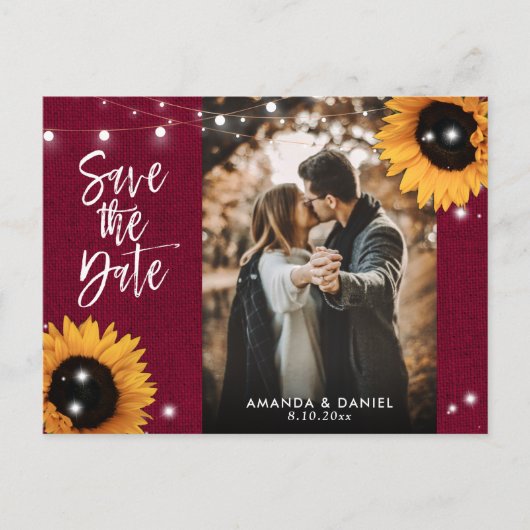 Burgundy Sunflower Save the Date Photo Briefkaart (Voorkant)