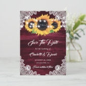 Burgundy Sunflower String Lights Floral Lace Wood Save The Date (Staand voorkant)