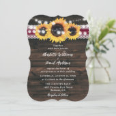 Burgundy Sunflower String Lights Lace Wood Wedding Kaart (Staand voorkant)