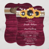 Burgundy Sunflower String Lights Wood Wedding Kaart (Voorkant / Achterkant)