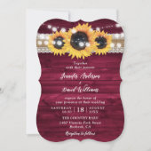 Burgundy Sunflower String Lights Wood Wedding Kaart (Voorkant)