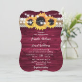 Burgundy Sunflower String Lights Wood Wedding Kaart (Staand voorkant)
