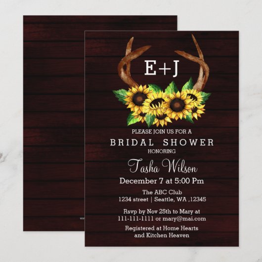 Burgundy Sunflower Vrijgezellenfeest Antlers Kaart (Voorkant / Achterkant)