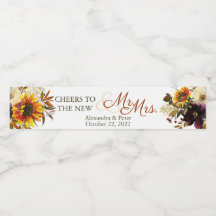 Burgundy Sunflower Weddenschap Waterfleslabel