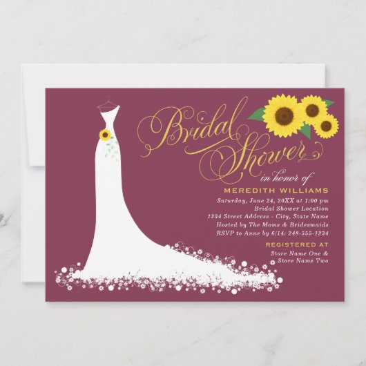 Burgundy Sunflower Wedding Gown Vrijgezellenfeest Kaart (Voorkant)