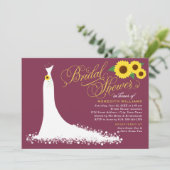 Burgundy Sunflower Wedding Gown Vrijgezellenfeest Kaart (Staand voorkant)