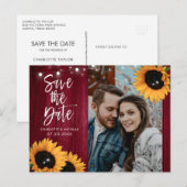 Burgundy Sunflower Wedding Save the Date Photo Briefkaart (Voorkant / Achterkant)