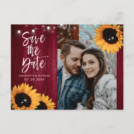 Burgundy Sunflower Wedding Save the Date Photo Briefkaart (Voorkant)