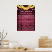 Burgundy Sunflower Wedding Seating Chart Poster (Keuken)