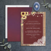Burgundy Sunflower Wood Lace Script Weddenschap In Kaart