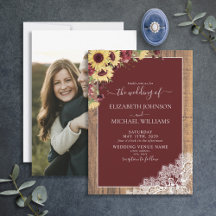 Burgundy Sunflower Wood Script Photo Weddenschap