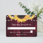 Burgundy Sunflower Wood String Lights Wedding RSVP Kaartje (Staand voorkant)
