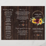 Burgundy Sunflower Wood Tri Fold Wedding Program Flyer<br><div class="desc">Elegant, driedubbel design met waterverf-gebottende rozen en zonnebloemen, faux gouden ronde lijst, bloemverdeler, allemaal op de achtergrond van de oude houten schuur. Het gebruik personaliseert hulpmiddel om uw info toe te voegen. Matchingitems kunnen gevonden worden in mijn Bourgogne Rozen Sunflower Collectie. De brochure is plat, dus je hoeft alleen maar...</div>