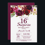 Burgundy Surprise Floral 16th Birthday Party Kaart<br><div class="desc">Burgundy Floral Surprise 16th Birthday Party Invitation for Girl Lady Teen Teenage. Burgundy Red Birthday Party nodigt uit. Florale bloem van de Bourgogne Waterverf. 13e 16e 18e 21e 21e 30e 40e 50e 60e 70e 90e 100e, elke leeftijd. Afdrukbaar digitaal. Voor verdere aanpassing, te klikken gelieve de knoop "van de Aanpassing...</div>