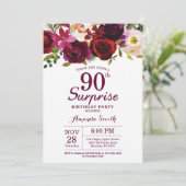 Burgundy Surprise Floral 90th Birthday Party Kaart (Staand voorkant)