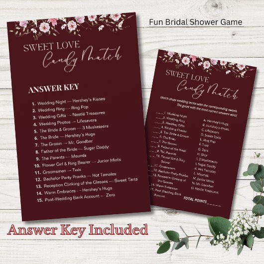 Burgundy Sweet Love Candy Match Answer Key