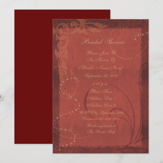 Burgundy Swirl Design Vrijgezellenfeest Invite Kaart (Voorkant / Achterkant)