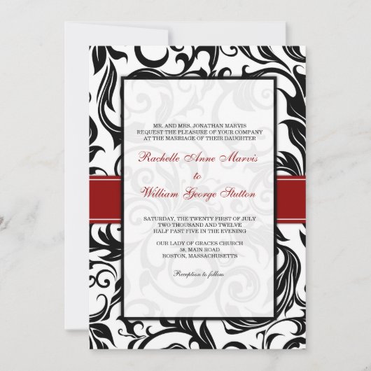 Burgundy Swirl Wedding Invitation Kaart (Voorkant)