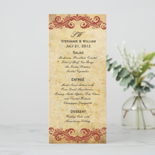  Burgundy Swirl Wedding Reception Menu (Staand voorkant)