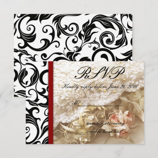 Burgundy Swirl Wedding RSVP Kaartje (Voorkant / Achterkant)