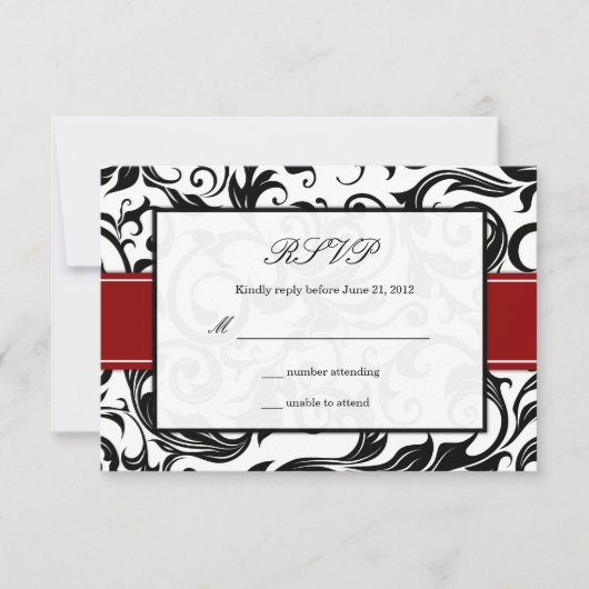 Burgundy Swirl Wedding RSVP Kaartje (Voorkant)