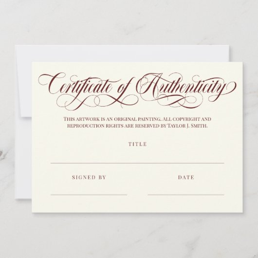 Burgundy Swirls Certificate of Authenticity (Voorkant)