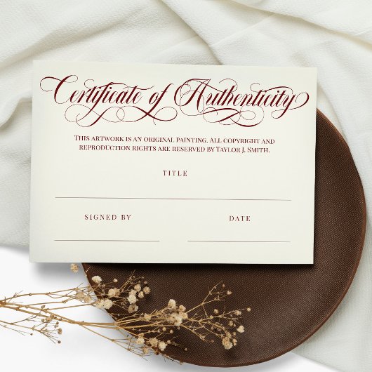 Burgundy Swirls Certificate of Authenticity