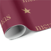 Burgundy & Tan Merry kerstStar Gift Wrap Cadeaupapier (Rol Hoek)